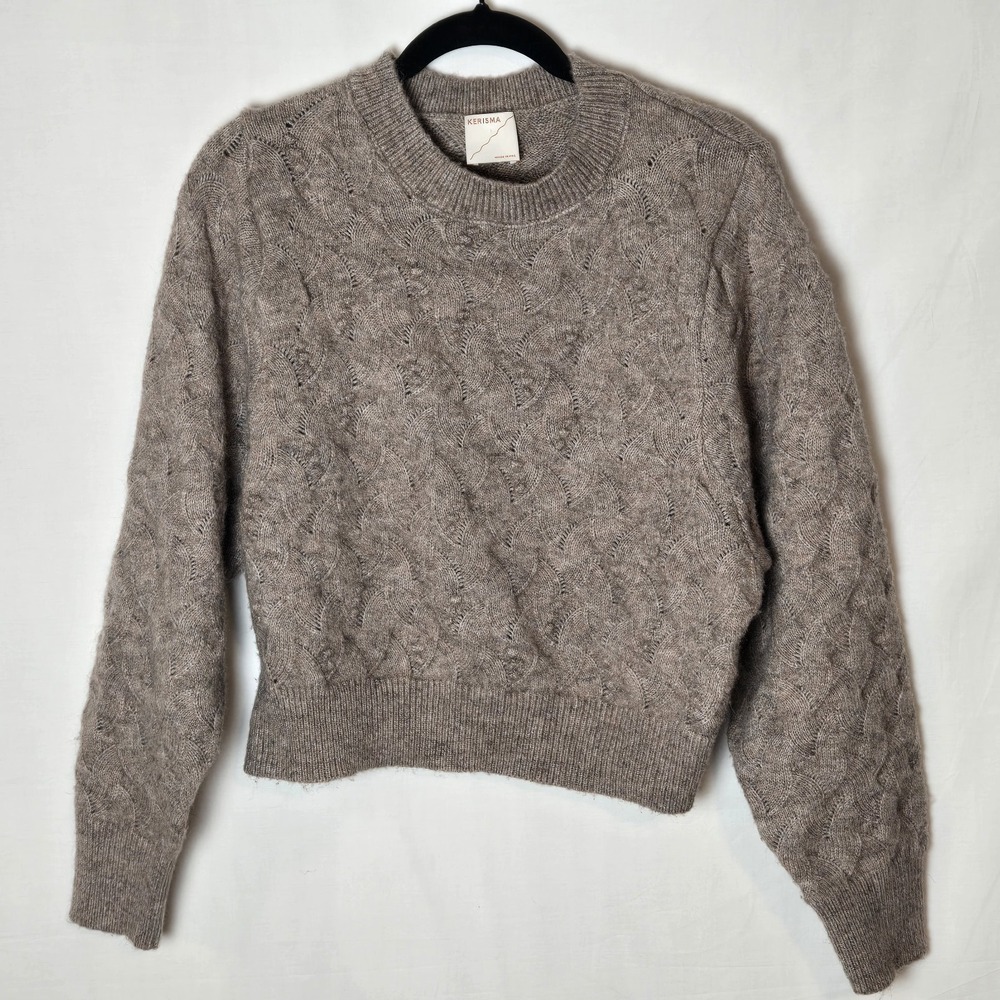 Kerisma Soft Brown Knit Sweater Top M/L Dolman Sleeve Crew Neck Cotton Wool